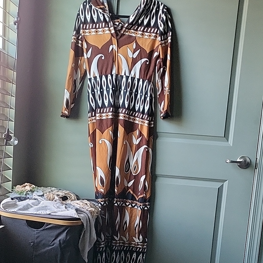 Brown and Black Patterned Women's Dress